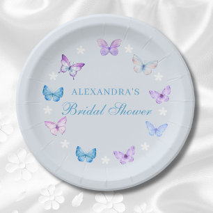 Pink Purple Dusty Blue Butterfly Bridal Shower Paper Plate