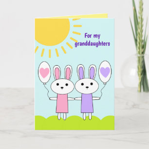 Pink Purple Easter Bunny For My Granddaughters Holiday Card
