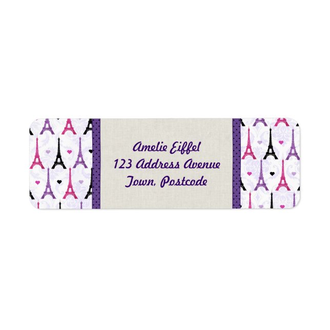 Pink & Purple Eiffel Tower pattern Return Address Label (Front)