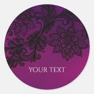 Pink & Purple Elegant Black Lace Party Favour Classic Round Sticker