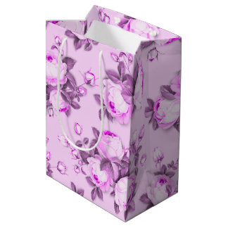 pink purple elegant floral medium gift bag
