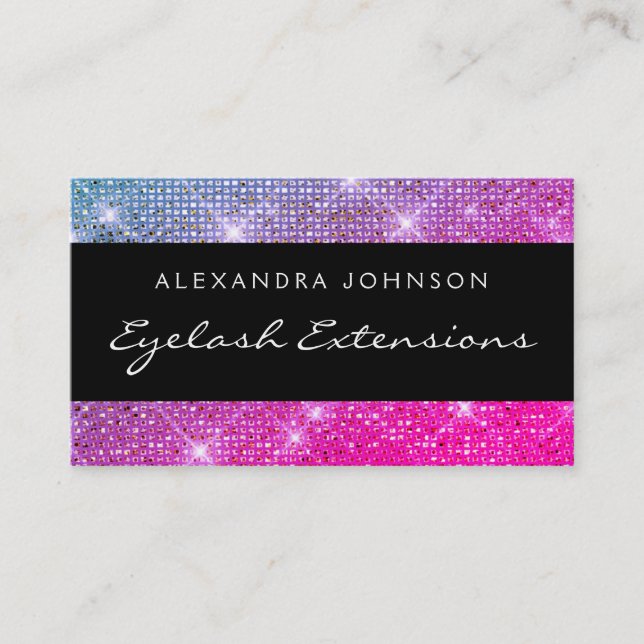 Pink, Purple Elegant Sparkly Eyelash Extensions Business Card (Front)