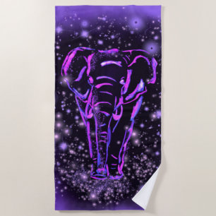 Pink Purple Elephant Beach Towel In Starry Night