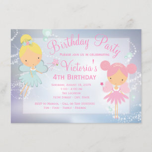 Pink Purple Fairy Princess Girl Birthday Party Invitation