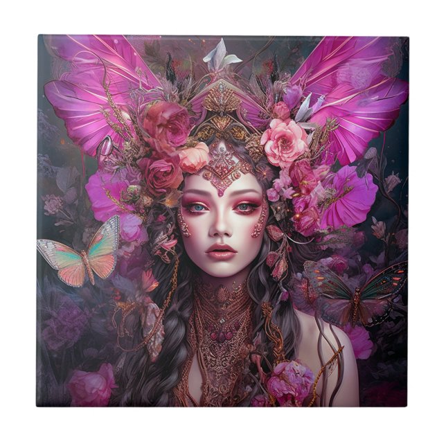 Pink Purple Fairy Queen Fantasy Art Ceramic Tile (Front)
