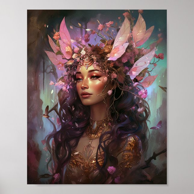 Pink Purple Fairy Queen Fantasy Art Poster (Front)