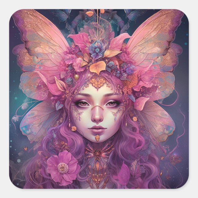 Pink Purple Fairy Queen Fantasy Art Square Sticker (Front)
