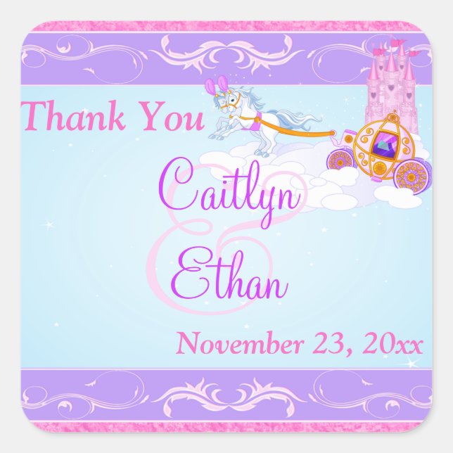 Pink, Purple Fairy Tale Wedding Favour Sticker 2 (Front)
