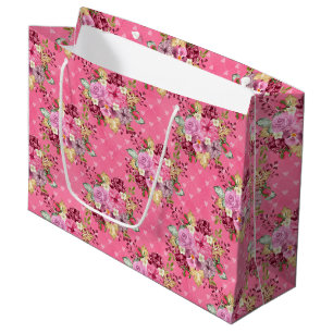 PINK & PURPLE FALL AUTUMN FLOWERS LARGE GIFT BAG
