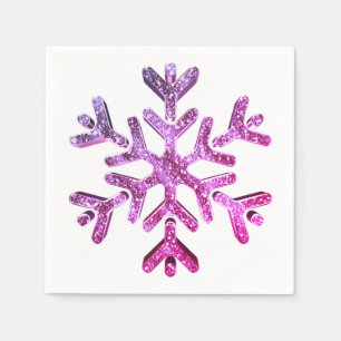 Pink Purple Faux Glitter Snowflake Christmas Napkin