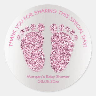 Pink Purple Feet Baby Shower Favour Thank You Girl Classic Round Sticker