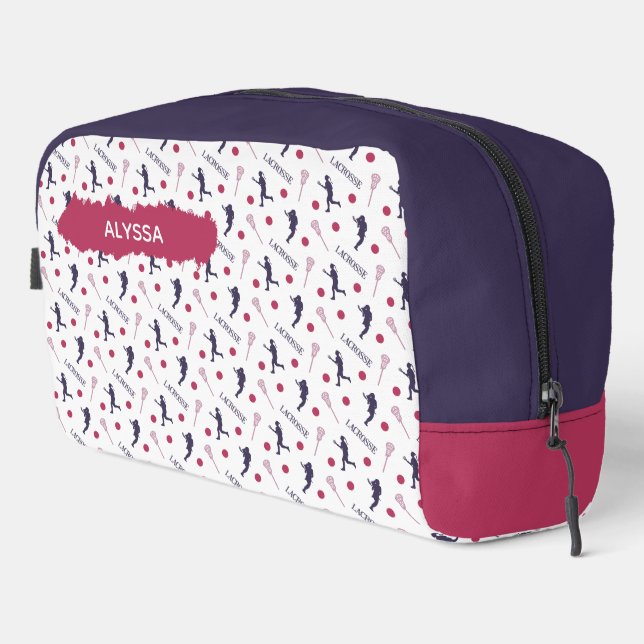 Pink & Purple Female Lacrosse Player Pattern Dopp Kit (Right Corner)