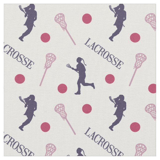 Pink/Purple Female Lacrosse Player Pattern Fabric (Close Up)