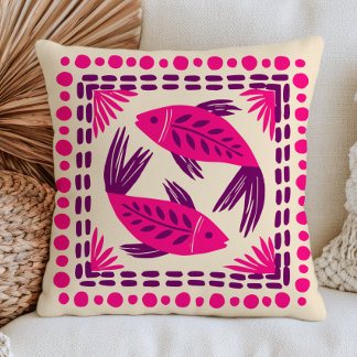 Pink& Purple Fish Eclectic Ocean Nautical Cushion