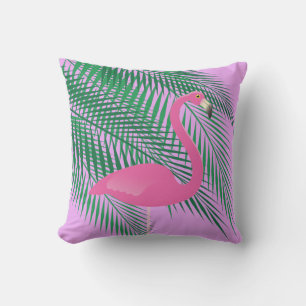 Pink & Purple Flamingo and Palm Leaves - Outdoor Outdoor Cushion