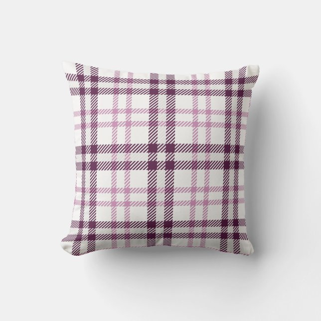 Pink Purple Flannel Plaid Throw Cushion (Front)