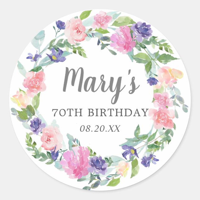Pink Purple Floral 70th Birthday Envelope Seal (Front)