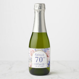 Pink Purple Floral 70th Birthday Party  Sparkling Wine Label