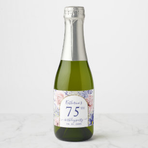 Pink Purple Floral 75th Birthday Party  Sparkling Wine Label