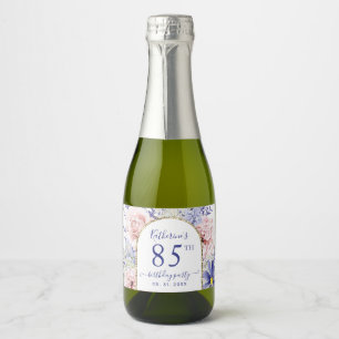 Pink Purple Floral 85th Birthday Party  Sparkling Wine Label