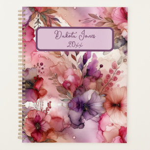 Pink & Purple Floral Alcohol Ink Personalised Planner