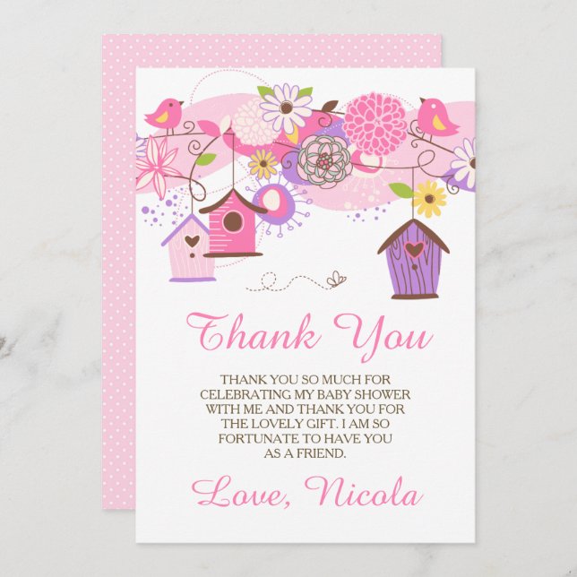 Pink & Purple Floral Baby Shower Thank You Card (Front/Back)