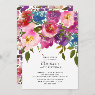 Pink & Purple Floral Birthday Party Invitation