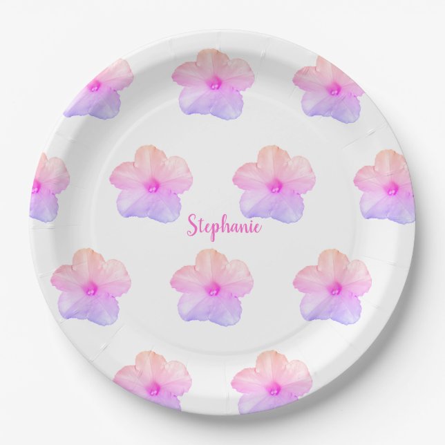 Pink Purple Floral Birthday Wedding Bridal Shower Paper Plate (Front)
