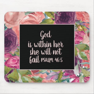 Pink Purple Floral Black Christian Bible Verse Mouse Pad
