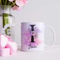 Pink Purple Floral Black Letter Monogram I