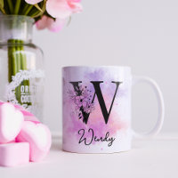 Pink Purple Floral Black Letter Monogram W
