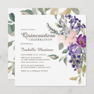 Pink Purple Floral Botanical Quinceañera Invitation
