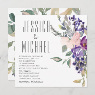 Pink Purple Floral Botanical Wedding Invitation