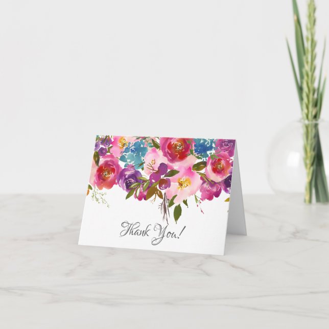 Pink & Purple Floral Bridal Shower Thank You Card (Front)
