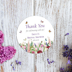 Pink Purple Floral & Butterflies Thank You Classic Round Sticker