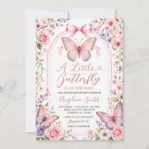 Pink Purple  Floral Butterfly Baby Shower Invitation
