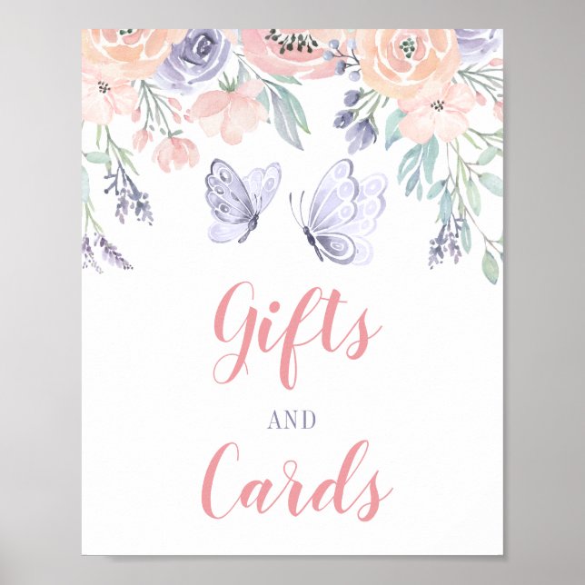 Pink Purple Floral Butterfly Gifts & Cards Sign (Front)
