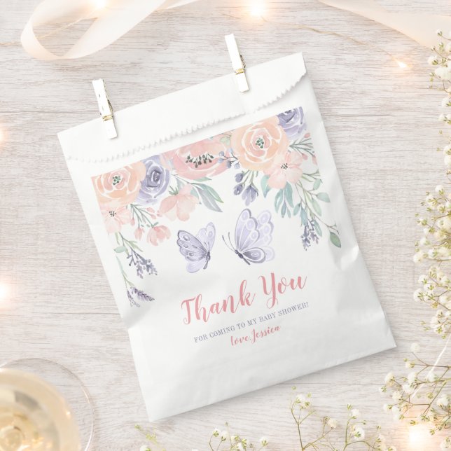 Pink Purple Floral Butterfly Girl Baby Shower Favour Bag (Clipped)