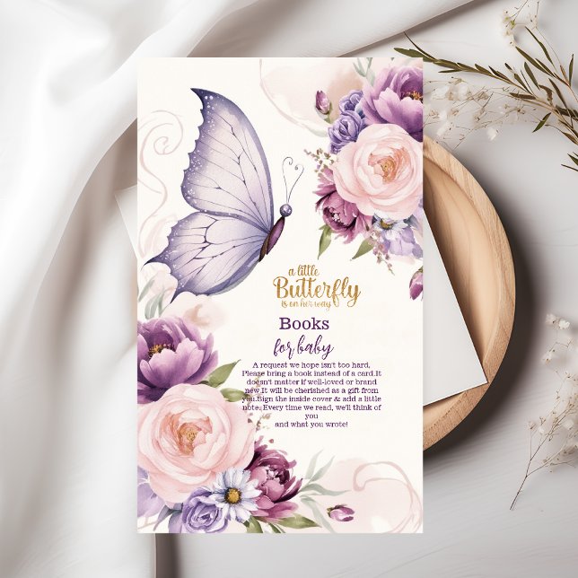 Pink Purple Floral Butterfly Girl  Books for Baby Enclosure Card (Creator Uploaded)