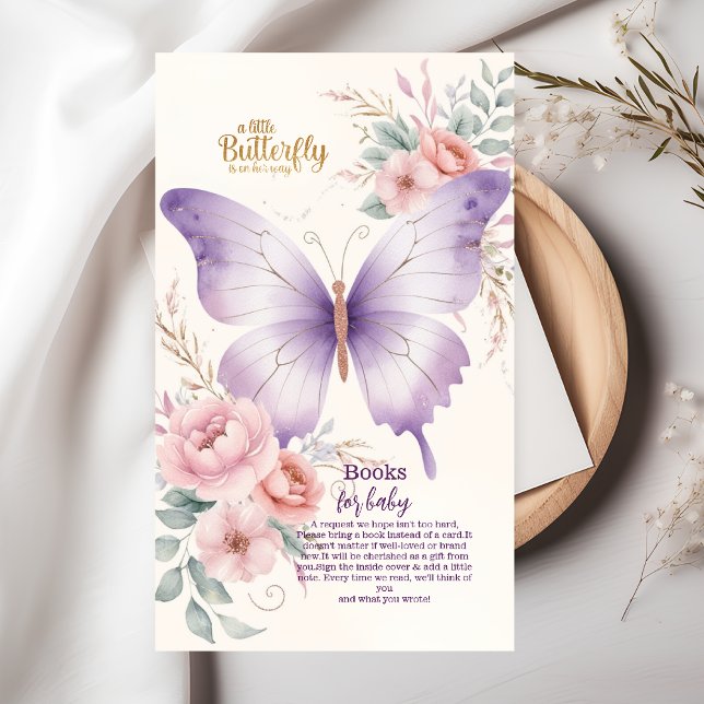 Pink Purple Floral Butterfly Girl  Books for Baby Enclosure Card (Creator Uploaded)