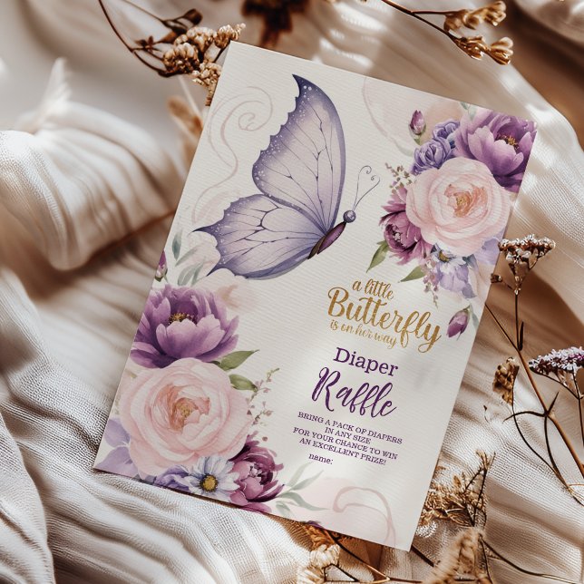 Pink Purple Floral Butterfly Girl  Diapper Raffle Enclosure Card (Creator Uploaded)