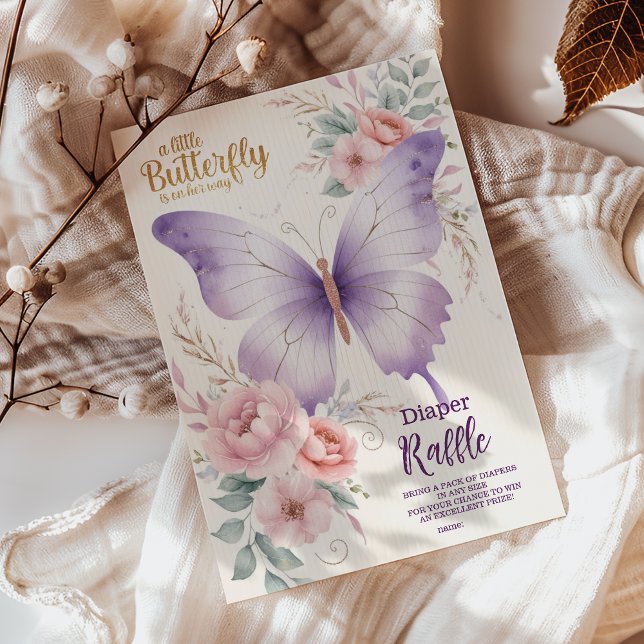 Pink Purple Floral Butterfly Girl  Diapper Raffle Enclosure Card (Creator Uploaded)