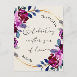Pink Purple Floral Celebrate Love Anniversary  Postcard