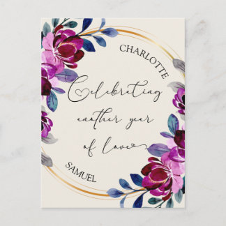 Pink Purple Floral Celebrate Love Anniversary  Postcard