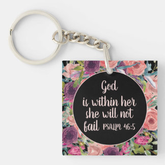 Pink Purple Floral Christian Bible Verse Key Ring