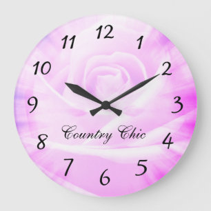 Pink purple floral Country chic design Large Clock