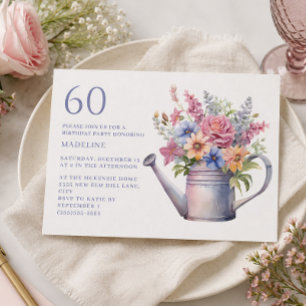 Pink Purple Floral Country Garden 60th Birthday Invitation