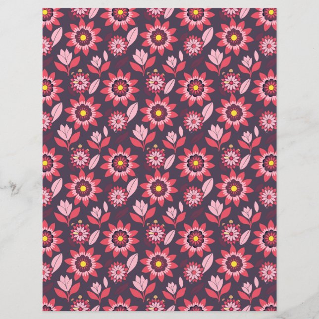 Pink purple floral double-sided scrapbook paper (Front)