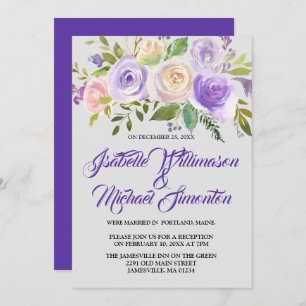 Pink Purple Floral Elopement Reception Card