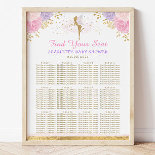 Pink Purple Floral Fairy Girl Baby Shower Seating Poster